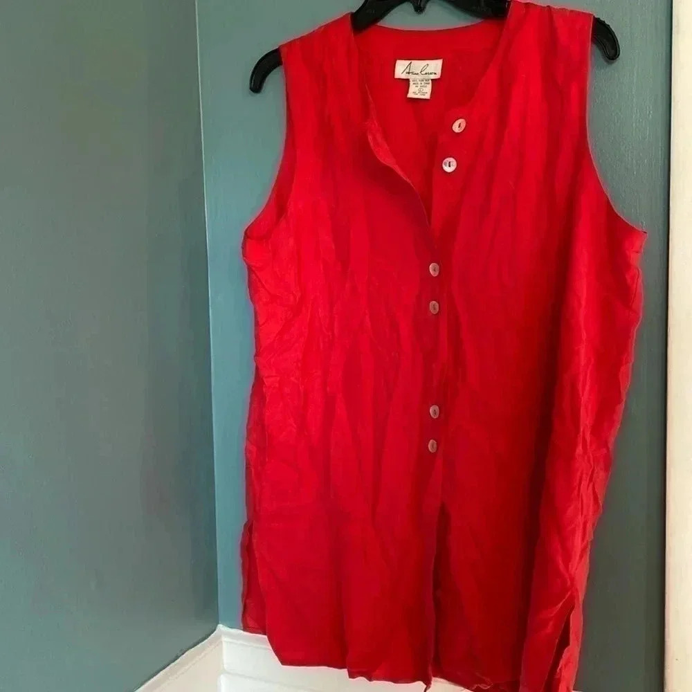 Anne Larson 100% silk women’s tunic tank red size large
